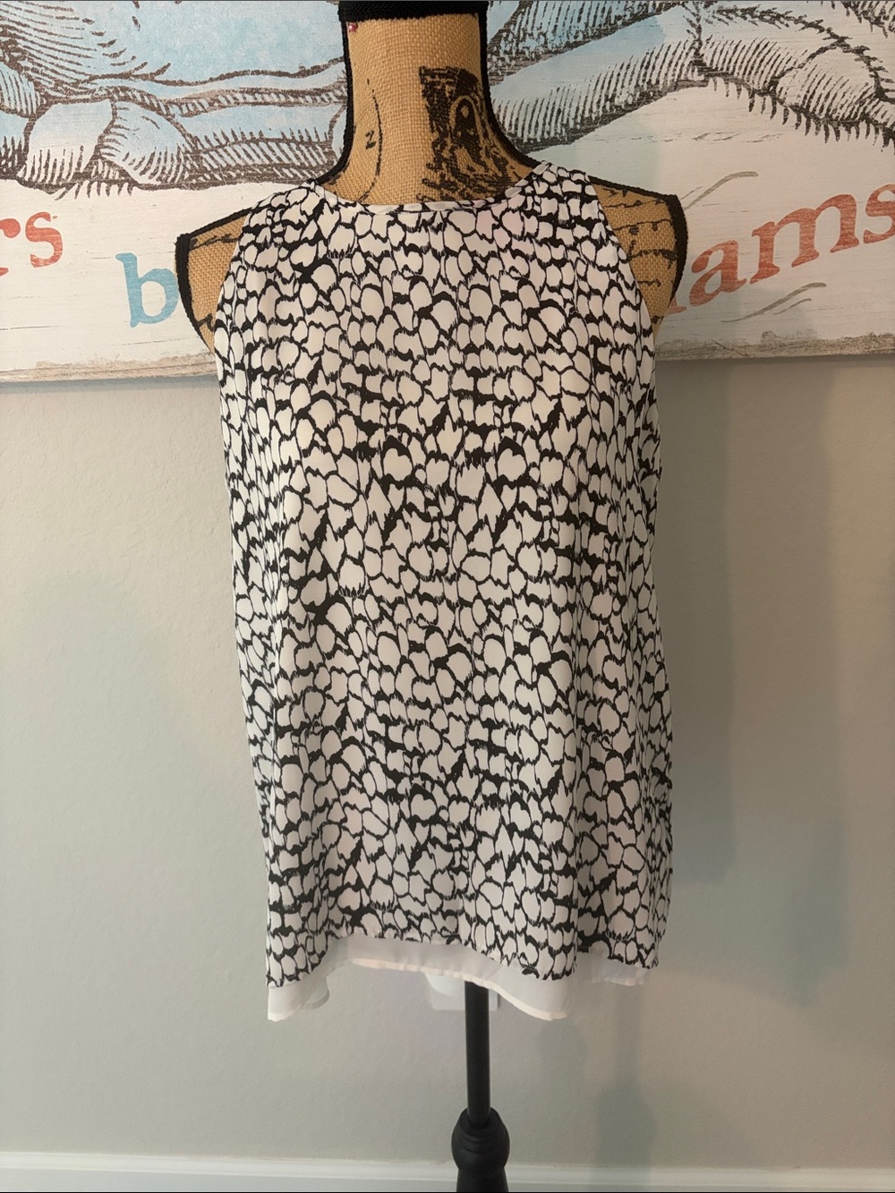Dalia Black and White Printed Sleeveless Camisole
